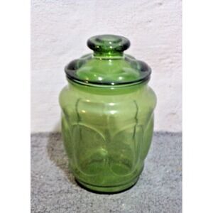 Anchor Hocking Olive Green Apothecary Jar w/Lid Great Cookie Jar Too!